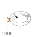 Kids Circular Acrylic Ceiling Light: Grey/White/Green Led Flush Mount Lamp With Wood Shrimp Decor