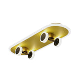 Kids Led Gold Skateboard Ceiling Light For Boys Bedroom - Acrylic Flush Mount Fixture