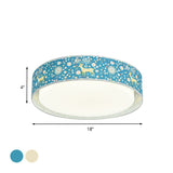 Cartoon Led Metal Flush Mount Light With Animal Pattern For Bedroom - Beige/Blue Drum Lighting