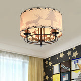 Modern Beige Semi Flush Ceiling Lamp With Drum Fabric Shade - 3-Bulb Kids Room Fixture