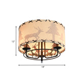 Modern Beige Semi Flush Ceiling Lamp With Drum Fabric Shade - 3-Bulb Kids Room Fixture