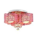 Contemporary Metallic Windmill Flushmount Light With Orb Frosted Glass Shade - Rose Red Finish