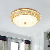 Modern Gold Finish Flush Mount Ceiling Light With Crystal Block Accents - Led Round Lamp