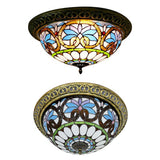 Bronze Stained Glass Ceiling Light: 2-Light Flush Mount For Bedroom