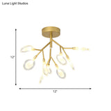 9-Head Gold Leaf Ceiling Lamp: Contemporary Semi Flush Mount Light For Porch With Acrylic Shade