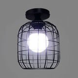 Black Metal Lantern Cage Semi-Flush Mount Light - Farmhouse Style Bedroom Ceiling Fixture