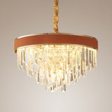 Contemporary Red Cone Crystal Hanging Ceiling Light - Elegant 8-Head Dining Room Pendant Chandelier