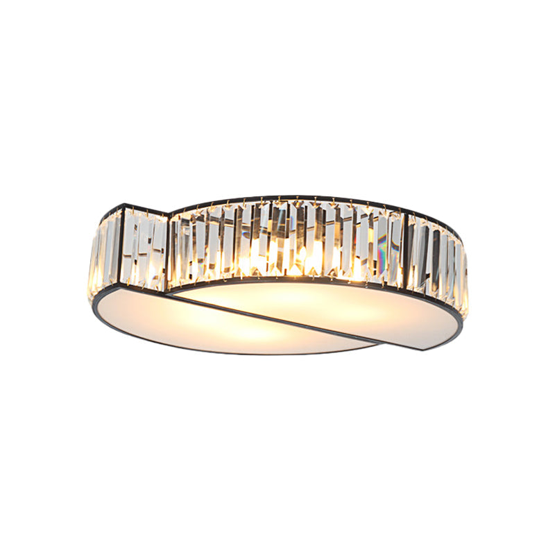 Modern Crystal Flush Mount Light With 6 Black Irregular Circle Heads - Living Room Ceiling Fixture