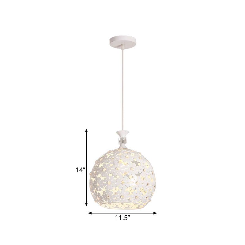 Modern White Floret Pendant Light - 1-Bulb Iron Ceiling Lamp With Globe Design