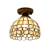 Tiffany Beige/Pink/Orange Shell Mini Flush Light Fixture - Natural Decorative Ceiling Lamp