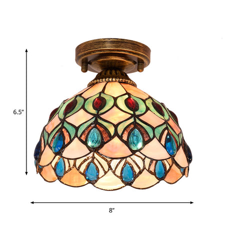 Tiffany Single-Bulb Shell Bowl Ceiling Lamp - Handmade Blue/Light Blue/Beige Flush Mount With