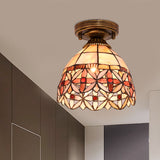 Tiffany Floral Bell Ceiling Light Fixture In Beige/Red-White/Pink For Living Room Beige