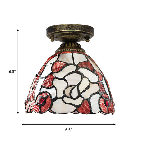 Tiffany Floral Bell Ceiling Light Fixture In Beige/Red-White/Pink For Living Room