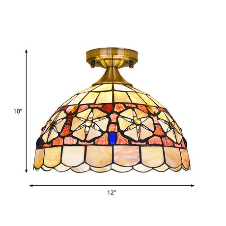 Tiffany Style Bowl Shell Ceiling Lamp - Handcrafted Brass Flush Mount