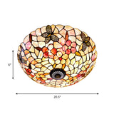 Shell Beige Tiffany Flushmount Ceiling Fixture With Butterfly-Flower Pattern 3/4 Lights 16/20.5W