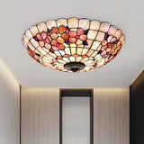 Flushmount Tiffany Shell Ceiling Light Fixture With Peony Pattern Pink 3/4 Bulbs Various Sizes