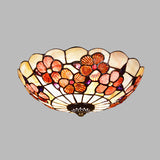 Flushmount Tiffany Shell Ceiling Light Fixture With Peony Pattern Pink 3/4 Bulbs Various Sizes