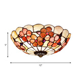 Flushmount Tiffany Shell Ceiling Light Fixture With Peony Pattern Pink 3/4 Bulbs Various Sizes