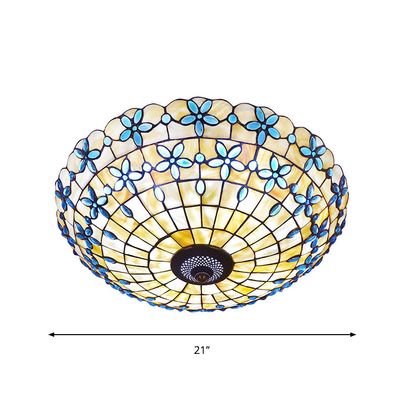 Blue Mediterranean Flush Light With 3/4 Shell Heads - 16/21 Width