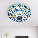 Blue Mediterranean Flush Light With 3/4 Shell Heads - 16/21 Width