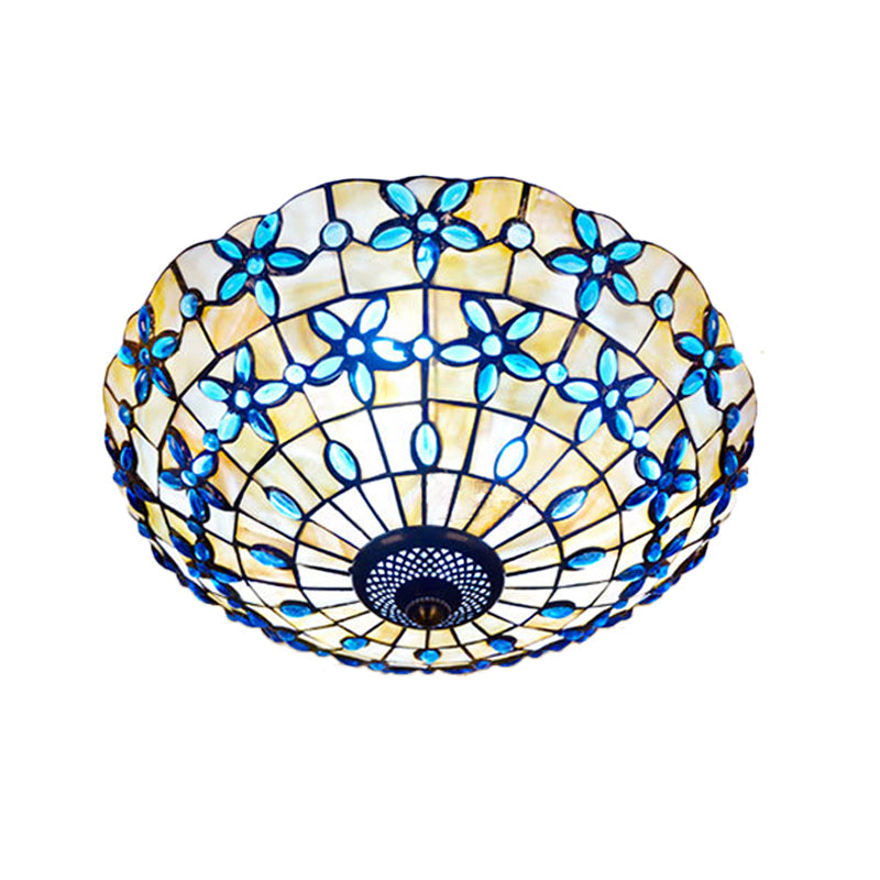 Blue Mediterranean Flush Light With 3/4 Shell Heads - 16/21 Width