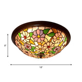Victorian Style Led Stained Glass Ceiling Light In Coffee - Flush-Mount Fixture