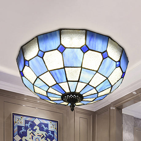 Baroque 3-Head Cut Glass Clear/Textured White Flushmount Ceiling Light Royal Blue-White
