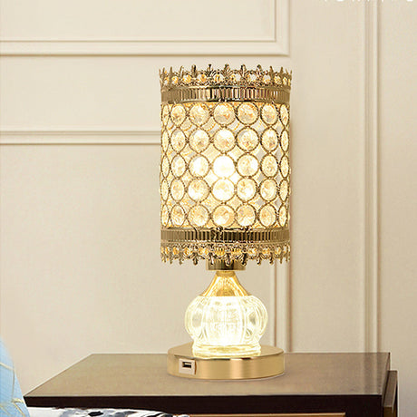 Mid-Century Crystal Gold Gourd Table Lamp - Single-Bulb Nightstand Light / A