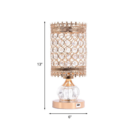 Mid-Century Crystal Gold Gourd Table Lamp - Single-Bulb Nightstand Light