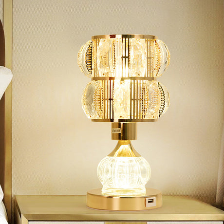 Mid-Century Crystal Gold Gourd Table Lamp - Single-Bulb Nightstand Light / C