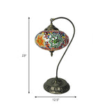 Stained Art Glass Night Light With Curved Arm In Yellow/Blue/Green