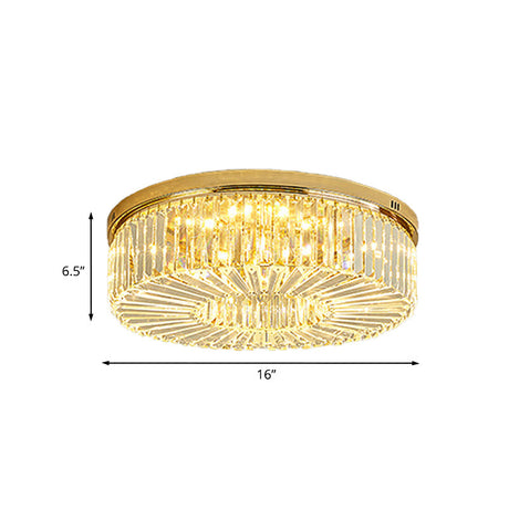 Simplicity Gold Crystal Led Drum Ceiling Light - Flush Mount For Bedroom