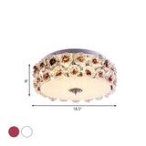 Purple/White Led Flush Light Ceiling Lamp With Crystal Flower Accents