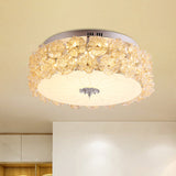 Purple/White Led Flush Light Ceiling Lamp With Crystal Flower Accents