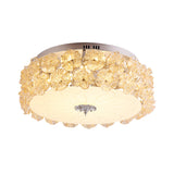 Purple/White Led Flush Light Ceiling Lamp With Crystal Flower Accents