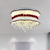 Modern Pleated Fabric Bouquet Flush Mount Led Ceiling Light In Beige With Red Rose Accent And