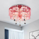 Modern Pink/Gold Clover Flush Ceiling Light With Crystal Flowers - Romantic Fabric Parlor Led