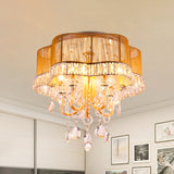Modern Gold/Red Led Floral Bedroom Ceiling Light With Crystal Accent Gold