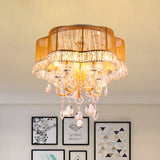 Modern Gold/Red Led Floral Bedroom Ceiling Light With Crystal Accent