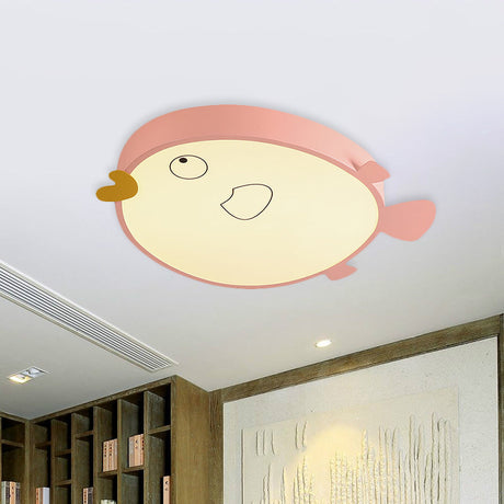 Macaron Blue/Pink Led Bedroom Flush Light With Bird Acrylic Shade - Mount Fixture