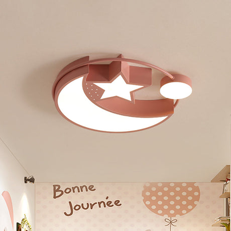 Nordic Led Moon And Star Ceiling Light In Pink Finish - Perfect For Girls Bedrooms