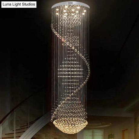 94.5’ High Spiral Flush Mount Crystal Ceiling Light - Modernist Stainless Steel 13-Light Fixture