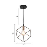 Retro Style Black Metal Cage Ceiling Light Fixture For Living Room - 1 Square Hanging