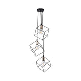 Industrial Black Square Suspension Pendant Light With 3 Metal Lights For Foyer