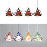 Industrial Wire Cage Pendant Light With Diamond Shade - 5 Lights Brown/Multi Colored Metal And