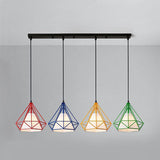 Industrial Wire Cage Pendant Light With Diamond Shade - 5 Lights Brown/Multi Colored Metal And