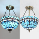 Blue Stained Glass Baroque Bowl Ceiling Light Fixture - Indoor Chandelier For Restaurants