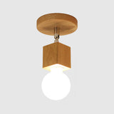 Rotatable Lodge Style Ceiling Lamp With Bare Bulb - Wood Semi Flush Light