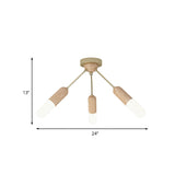 Modern Wood Led Flush Mount Ceiling Light With 3 Beige Lights