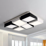 Modernist Square/Rectangle Flush Ceiling Light Acrylic Led Fixture - 24.5/37 W Black/White